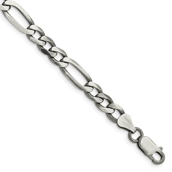 Mens 6.5mm Sterling Silver Solid Antiqued Figaro Chain Bracelet 8 In